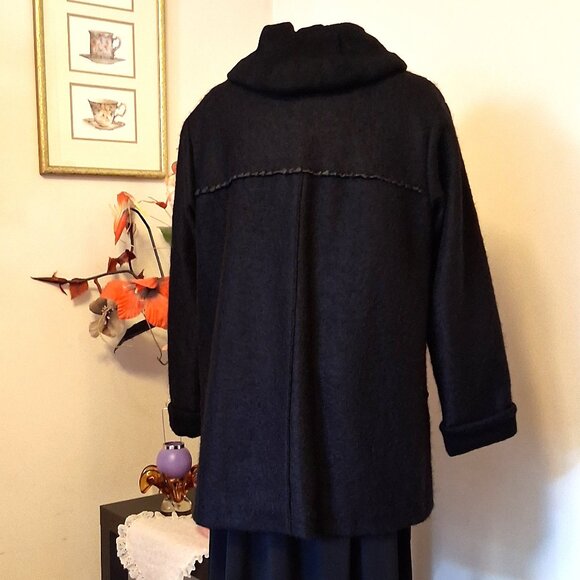 NWOT tara vao Unique Designed Quality Black Wool Blend Fall Winter Pea Coat - Picture 14 of 14